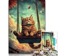 Puzzle per adulti 1000 gatti su un'altalena, aiuta il cervello a esercitare giocattoli avvincenti per coltivare la pazienza, collezione di artisti, belle arti (38x26cm)