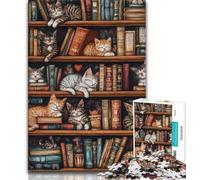 Puzzle per adulti 1000 Gatti sulla libreria, aiuta il cervello a esercitare i giocattoli avvincenti per coltivare la pazienza, collezione di artisti, belle arti (38x26cm)
