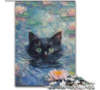 Puzzle per adulti 1000 Gatto nero nel fiume, rompicapo per decorazioni murali, regali unici per compleanno e Natale per bambini dai 14 anni dimensioni 50x75cm