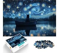 puzzle per adulti 1000 Gatto sotto la notte stellata Fatto di carta,da 14 anni in su Allena il tuo cervello e le tue mani Il miglior regalo per adulti e adolescenti。misurare:38x52cm