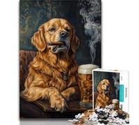 Puzzle per adulti 1000 Golden Retriever che fumano, aiuta il cervello a esercitare i giocattoli che creano dipendenza per coltivare la pazienza, collezione di artisti, belle arti 50x75cm