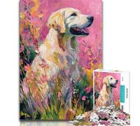 Puzzle per adulti 1000 Golden Retriever tra i fiori Puzzle per adulti, per gioco educativo Sfida Giocattolo Offerta come regalo per tutta la famiglia (dimensioni 38x26cm)