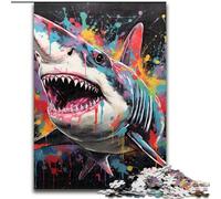 Puzzle per adulti 1000 graffiti raffiguranti squali in legno, perfetti come decorazioni fai da te o come regalo di compleanno, 50x75cm per adolescenti e famiglie, perfetto regalo di Natale