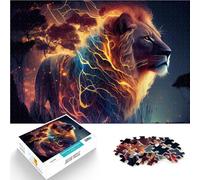 puzzle per adulti 1000 “Leone e fulmine” Fatto di legno，per età 14+ Giocattoli per la decorazione della casa Donazione di opere d'arte。misurare：50x75cm/19.68x29.52pollice