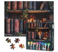 Puzzle per adulti 1000 libri vintage, puzzle da 1000 pezzi, fiamma di candela, libreria impegnativa, puzzle da donna, decorazione per la casa, dimensioni 70 x 50 cm