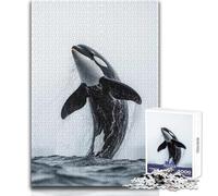 Puzzle per adulti 1000 Orca e balena che saltano fuori dall'acqua, ideali per momenti di relax e tranquillità, taglio uniforme e pulito, giocattolo per il tempo libero, dimensioni 50x75cm