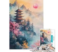 Puzzle per adulti 1000 Pagode giapponesi in montagna nebbiosa Gioco rilassante Sfida per l'intelligenza Giocattolo avvincente Ottimo regalo Attività per la famiglia (Dimensioni 38x52cm)