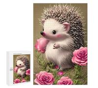 Puzzle Per Adulti 1000 PCS Cute Hedgehog with Pink Roses Puzzle Per Adulti Gioco Pratico Decorazione Da Parete Regalo Di Compleanno E Unico 1000 PCS