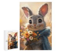 Puzzle Per Adulti 1000 PCS Floral Bunny with Scarf Puzzle Per Adolescenti Migliora La Memoria Difficile Da Completare Gioco Divertente Per Tutta La Famiglia 1000 PCS