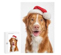 Puzzle Per Adulti 1000 PCS Nova Scotia Duck Tolling Retriever Dog with Santa Hat Portrait Puzzle Per Adulti Giochi Rilassanti Regali Per Donne Regali Per Amici E Familiari 1000 PCS