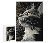 Puzzle Per Adulti 1000 PCS Puzzle Elegant Cat Portrait in Scratchboard Style Puzzle Gioco Rompicapo Ma Divertente E Umoristico È Ideale Come Regalo 1000 PCS