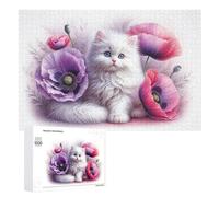 Puzzle Per Adulti 1000 PCS Puzzle Fluffy White Kitten with Poppies Puzzle Gioco Rompicapo Un'opera D'arte Regali Di Compleanno E Unici 1000 PCS