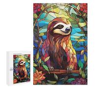 Puzzle Per Adulti 1000 PCS Puzzle Stained Glass Sloth in Floral Frame Puzzle Per Adolescenti Gioco Pratico Gara Di Velocità Delle Mani Interazione Genitore-figlio 1000 PCS
