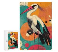 Puzzle Per Adulti 1000 PCS Stork with Geometric Background Graceful Crane A Vibrant Pop Art Expression Puzzle Per Adolescenti Giochi Rilassanti Regali Per Donne Regali Unici Per Compleanno E Natale 1
