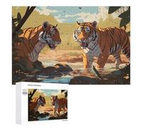 Puzzle Per Adulti 1000 PCS Two Tigers Confront Each Other in The Wild Puzzle Giocattolo Decorazione Da Parete Ma Divertente E Umoristico Interazione Genitore-figlio 1000 PCS