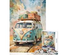 Puzzle per adulti 1000 pezzi acquerello Volkswagen Bus con bagagli decorazione per la casa giocattoli ottimo regalo gioco per famiglie migliorare l'amore tra coppie dimensioni 38x26cm