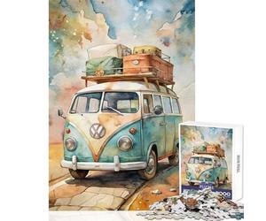 Puzzle per adulti 1000 pezzi acquerello Volkswagen Bus con bagagli decorazione per la casa giocattoli ottimo regalo gioco per famiglie migliorare l'amore tra coppie dimensioni 38x26cm