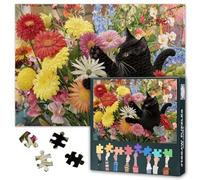 Puzzle per adulti, 1000 pezzi, adorabile gatto nero nel giardino fiorito, puzzle da 1000 pezzi, puzzle per adulti più cool con affascinante floreale (60 x 40 cm)