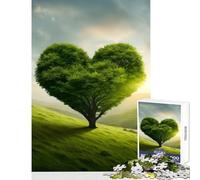 Puzzle per adulti 1000 pezzi Albero a forma di cuore su una collina verde Decorazione per la casa Giocattoli Ottimo regalo Gioco per famiglie Migliorare l'amore tra coppie Dimensioni 50x75cm