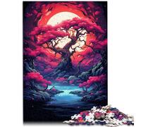 Puzzle per Adulti 1000 pezzi Albero Sakura sotto la Luna Piena Giocattoli di Puzzle DIY Adatto per la decorazione dell'Ufficio 19,7 "x 29,5" per adolescenti Età 14+