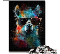 Puzzle per adulti, 1000 pezzi, Alpaca colorato con occhiali, gioco interattivo per famiglie, vacanze, gioco di attività per famiglie (dimensioni: 26x38cm)