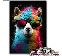 Puzzle per adulti 1000 pezzi Alpaca colorato con occhiali in legno, regalo perfetto per bambini dai 14 anni in su, 50x75cm, rompicapo stimolante, giocattolo rilassante per adolescenti
