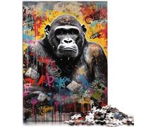 Puzzle per adulti, 1000 pezzi, arte gorilla in stile Banksy, giocattolo regalo, 50 x 70 cm, con poster e quiz abbinati