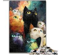 Puzzle per adulti, 1000 pezzi artistici astratti a forma di gatto nero in cartone, puzzle per adulti 26X38cm, gioco interattivo per famiglie, regalo artigianale con opere d'arte colorate