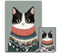 Puzzle per adulti 1000 pezzi artistici astratti gatto nero puzzle in legno decorazioni per la casa giocattoli per sfida familiare per uomini donne anziani senior 50X75CM