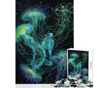 Puzzle per adulti 1000 pezzi Astronauta e meduse nello spazio Dipinto Decorazione per la casa Giocattoli Ottimi regali e giocattoli Gioco per famiglie Migliorare l'amore tra coppie Dimensioni 50x75cm