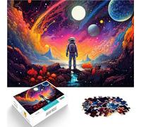 Puzzle per adulti 1000 pezzi astronauta in piedi sulla galassia, decorazione per la casa, puzzle giocattoli 50x75cm con poster abbinato e scheda di domande