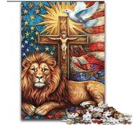 Puzzle per adulti, 1000 pezzi, bandiera americana, leone, puzzle in legno 50x75cm, perfetti per il divertimento in famiglia a Natale, Ringraziamento, compleanni e Pasqua