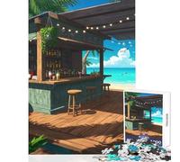 Puzzle per adulti 1000 pezzi Bar sulla spiaggia con sgabelli e bevande Giocattolo Decorazione da parete Regali di compleanno Gioco impossibile Difficile e sfida Dimensioni 38x26cm