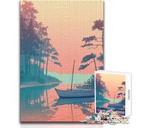 Puzzle per adulti 1000 pezzi Barca sul fiume Rilassante Tempo libero Preciso Interblocco Precisione Giocattolo Dimensioni 38x26cm