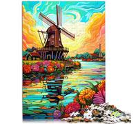 Puzzle per adulti, 1000 pezzi, bel mulino a vento, 26 x 38 cm, adatto come decorazione da scrivania per adolescenti dai 14 anni in su