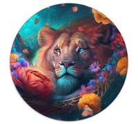 Puzzle per adulti 1000 pezzi, bellissimo leone, puzzle rotondo in carta, interazione familiare e regalo divertente, design astratto vibrante, 67,5x67,5 cm
