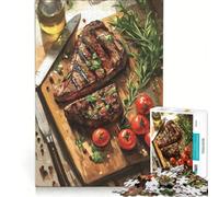 Puzzle per adulti 1000 pezzi Bistecca alla griglia con pomodori e rosmarino, giocattolo antistress, taglio di precisione, ideale come regalo per tutta la famiglia 38x52cm