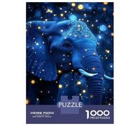 Puzzle Per Adulti 1000 Pezzi Blue Elephant with Glowing Lights Puzzle Per Adolescenti Giochi Per Famiglie Sfida Difficile Aiuta L'esercizio Del Cervello 38x26cm/1000pcs