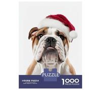Puzzle Per Adulti 1000 Pezzi Bulldog with Santa Hat Puzzle Per Adulti Giocattoli Antistress Vacanza A Casa Passatempo Regali Di Natale Compleanno 70x50cm/1000pcs
