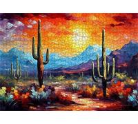 Puzzle per Adulti 1000 Pezzi Cactus All'Alba Puzzle Piacevole Sfida Mantiene la Concentrazione, Essere Adatto Sia ai Principianti Che ai Rompicapo Esperti 75 x 50 cm