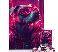 Puzzle per adulti 1000 pezzi Cane e città al neon Giocattoli fai da te Ottimo regalo per giochi Giochi rilassanti Lista dei desideri con Babbo Natale Dimensioni 38x26cm