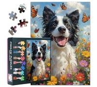 Puzzle per adulti, 1000 pezzi, cane giocoso e farfalle nel mare dei fiori, puzzle di alta qualità con prato floreale colorato, idea regalo per gli amanti degli animali (50 x 70 cm)
