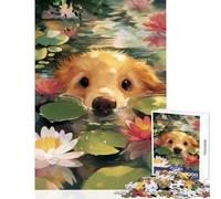 Puzzle per adulti 1000 pezzi Cane nello stagno delle ninfee Giocattolo Decorazione da parete Regali per donne e uomini Gioco pratico Migliora l'amore tra coppie Dimensioni 50x75cm