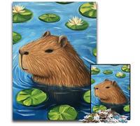 Puzzle per adulti 1000 pezzi Capibara of The Pond Puzzle in legno Decorazione colorata per la casa e gioco interattivo per famiglie, 50X75cm