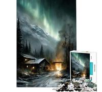 Puzzle per adulti 1000 pezzi Casetta invernale sotto l'aurora boreale Puzzle 1000 Giocattolo educativo Migliora la memoria Regalo di compleanno Regali (50x75cm)