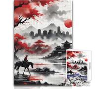 Puzzle per adulti 1000 pezzi Cavaliere solitario nel cielo rosso Passatempo pacifico e appagante Perfetto incastro Taglio di precisione Dimensioni giocattolo 38x52cm