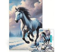 Puzzle per adulti 1000 pezzi Cavallo bianco che corre in inverno gioco interattivo per divertimento in famiglia per rafforzare l'amore tra le coppie 50x75cm