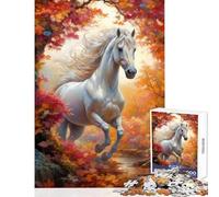 Puzzle per adulti 1000 pezzi Cavallo bianco selvaggio in autunno Giocattoli fai da te Regali di Babbo Natale segreto Gioco rompicapo Interessante riduzione dello stress Dimensioni 50x75cm