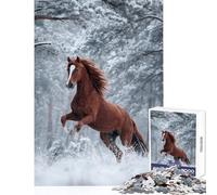 Puzzle per adulti 1000 pezzi Cavallo castagno nella foresta invernale Decorazione per la casa Giocattoli Regalo Compleanno Giochi divertenti Migliorare l'amore tra coppie (dimensioni 50x75cm)