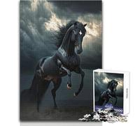 Puzzle per adulti 1000 pezzi Cavallo selvaggio nero nella tempesta Giocattolo Gioco intellettuale Decorazione artistica per la casa Regalo per compleanni Dimensioni 50x75cm